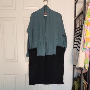 Bel Kazan Colorblock Thick Cotton Long Cardigan Small